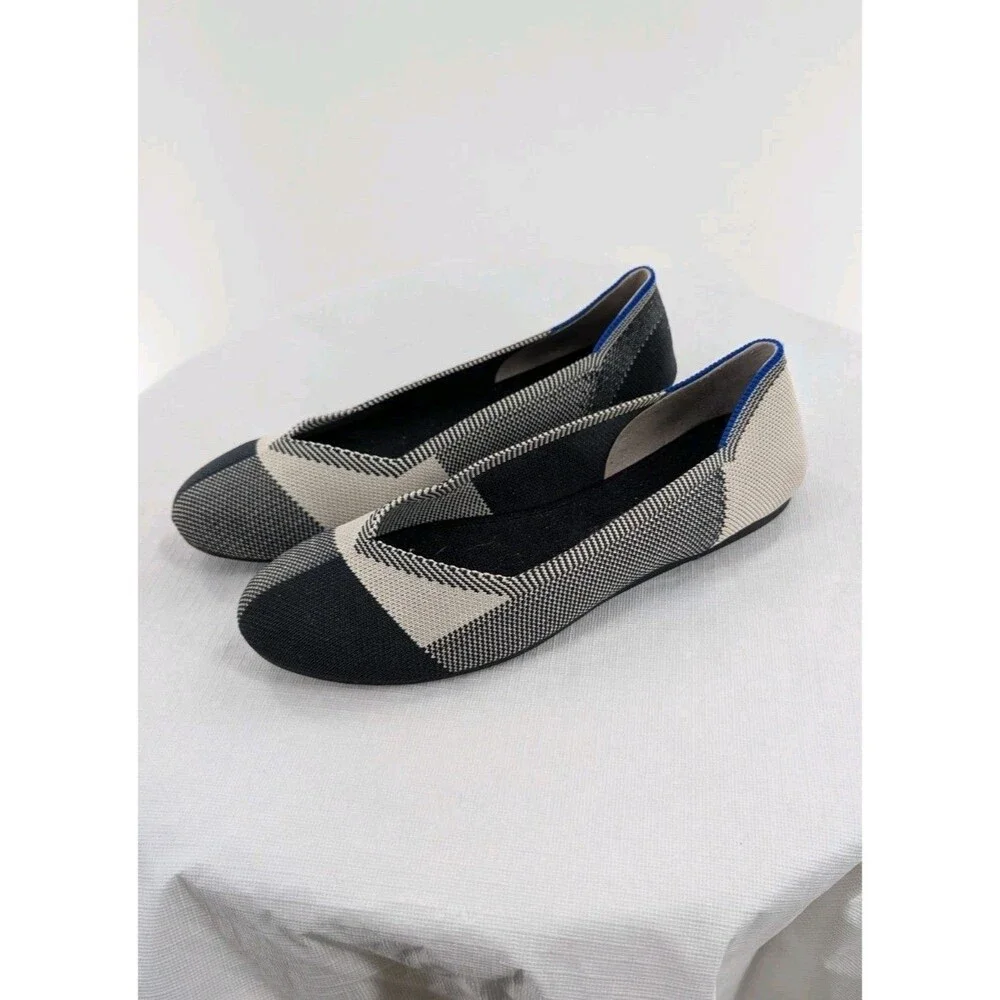 Rothy’s Beige Black Gray Captoe Flats 7.5 Ballet Work Office Preppy Comfort Shoe